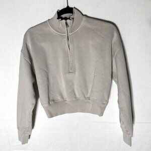 Aritiza Wilfred Free Beige Cotton Blend Cropped Half Zip Mock Neck Sweatshirt XS
